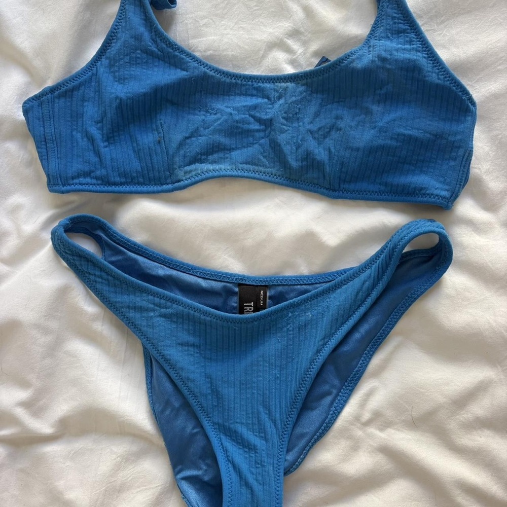 triangl swimwear Blue Ribbed Bikini Set